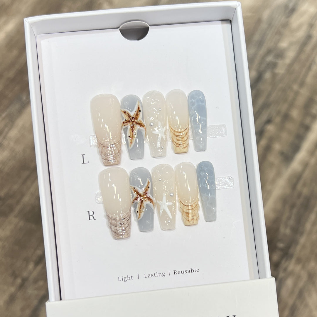 Handmade Coastal-Inspired Press-On Nail Set Bowlift