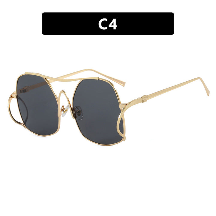 Women's geometric sunglasses with narrow metal frame and brown lenses Bowlift