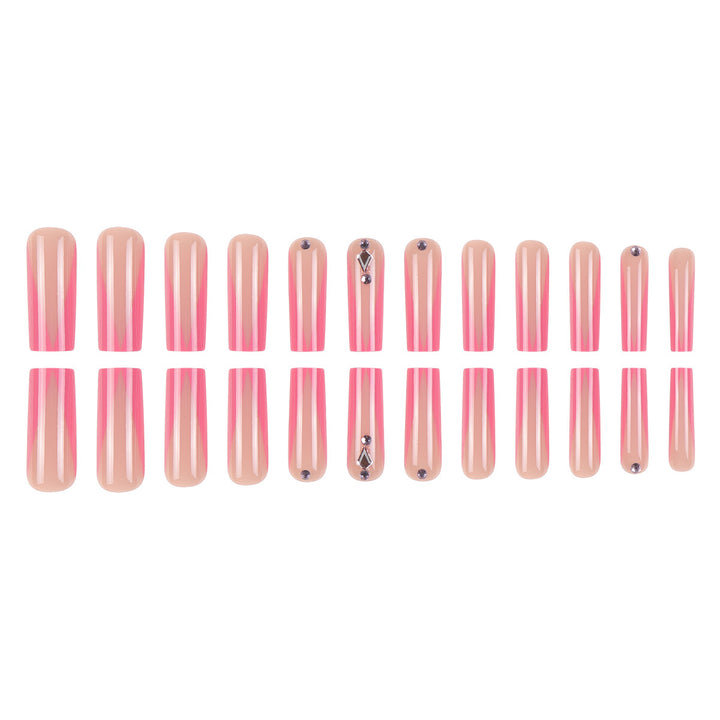Long Stiletto Press-On Nails with Rhinestone and Glossy Finish Bowlift