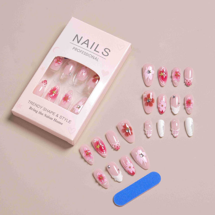 Elegant Floral Design Press-On Nail Set Bowlift