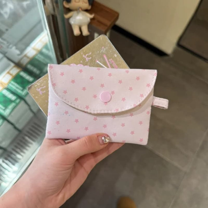 Compact Star-Print Snap Card Wallet with Coin Pouch Bowlift