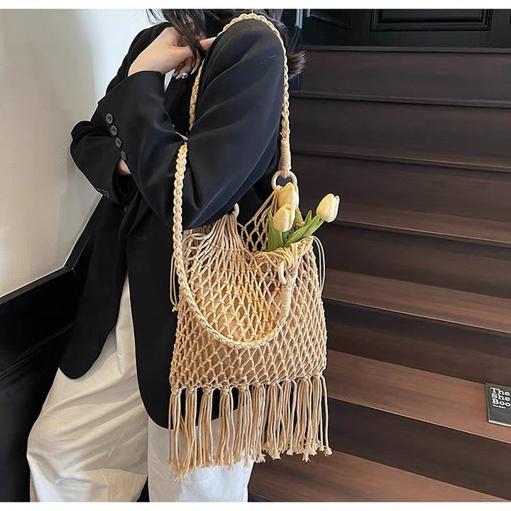 Hand-knotted fringed tote bag Bowlift