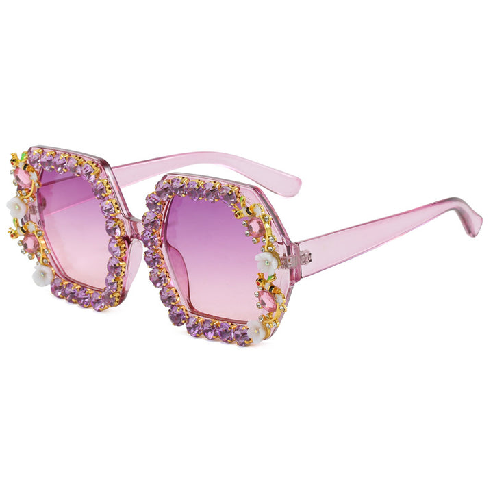 Women's extravagant hexagon sunglasses with crystal embellishment Bowlift