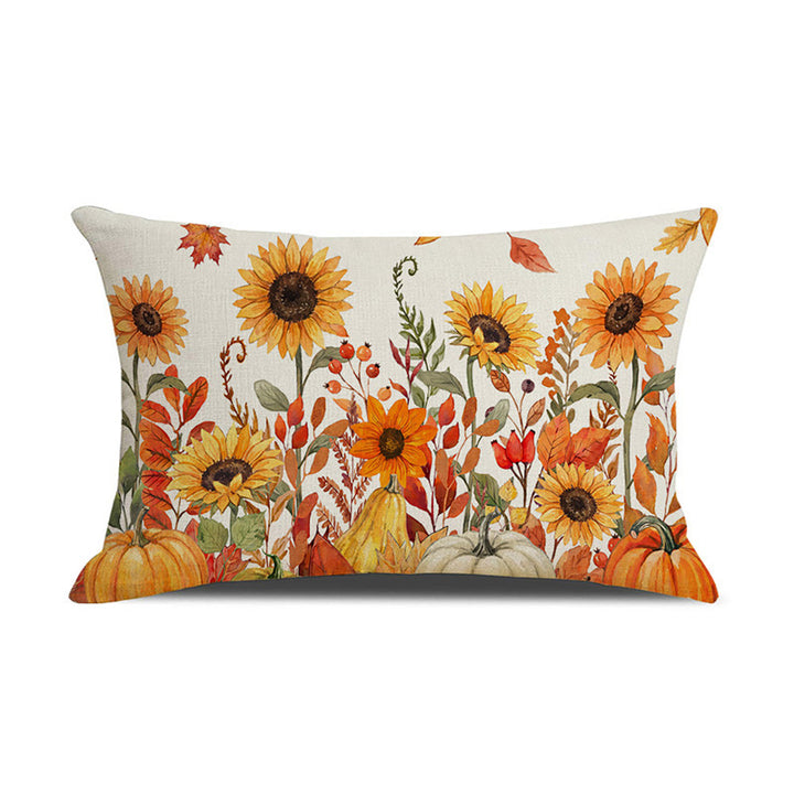 Rectangular Autumn Gnome Pumpkin Linen-Blend Lumbar Pillow Cover