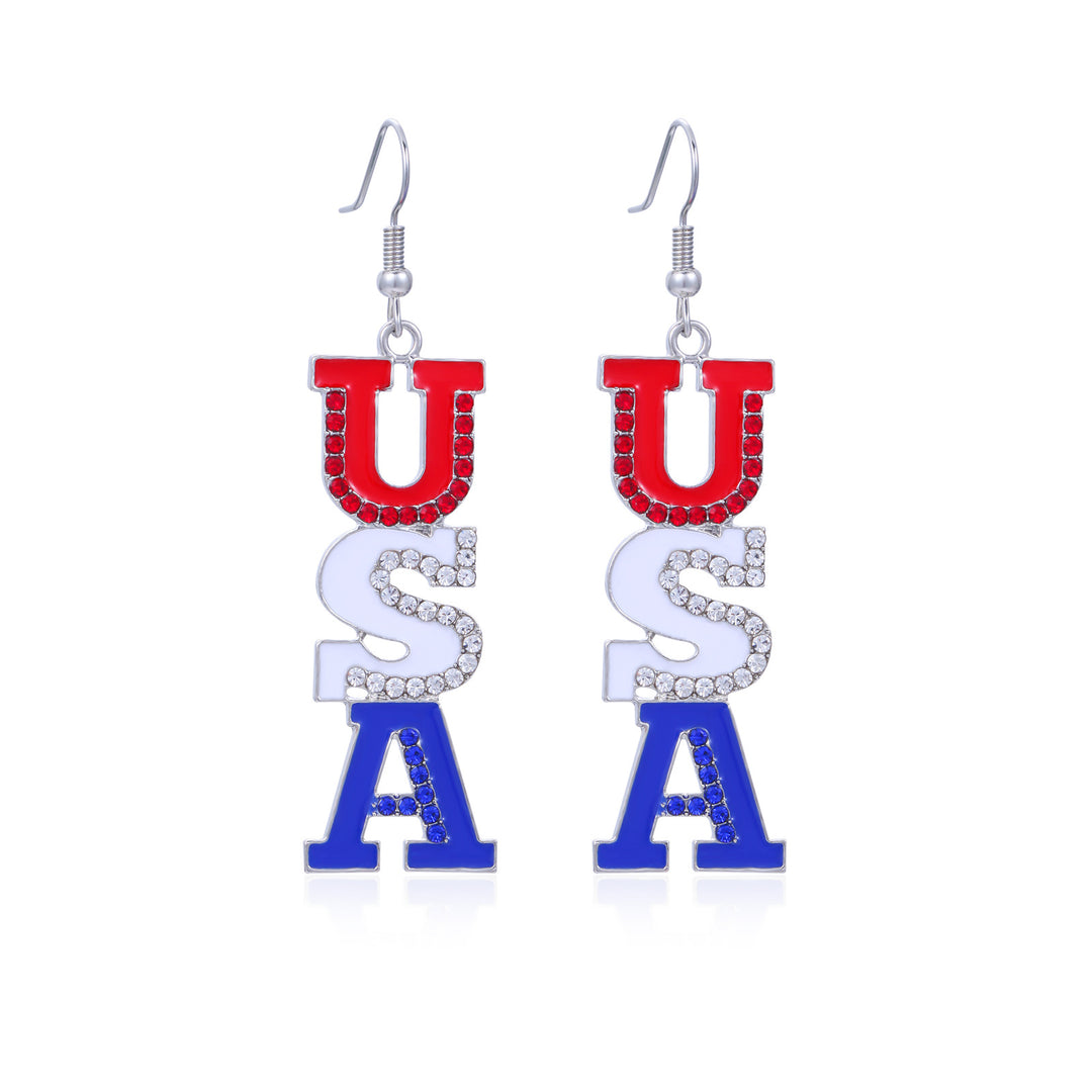 Women's star-shaped enamel earrings with USA flag motif and gold-plated fish Bowlift