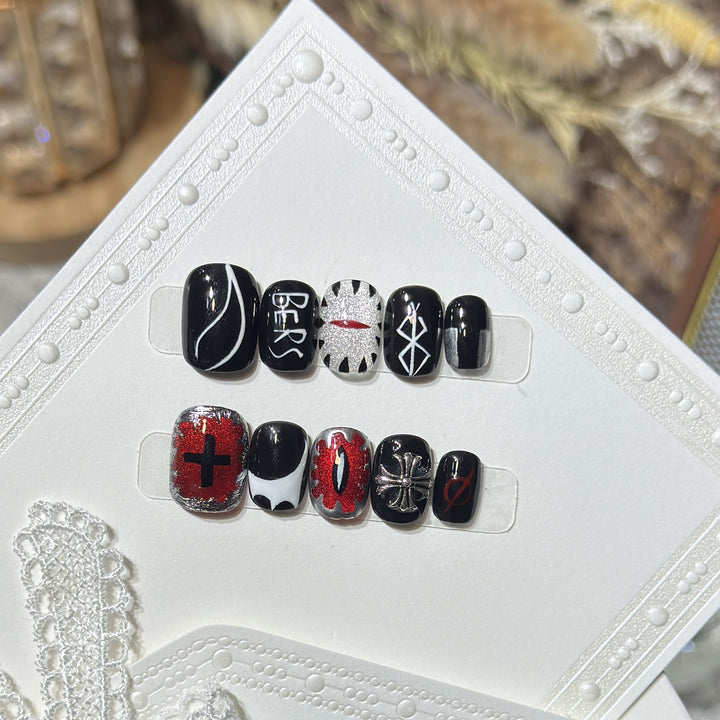 Artistic Black Themed Press-On Nail Set Bowlift