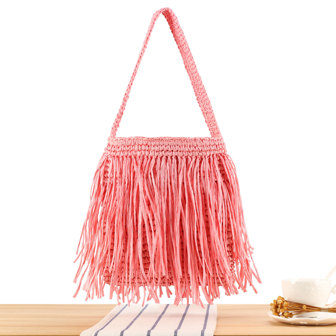 Braided summer handbag with fringed design Bowlift