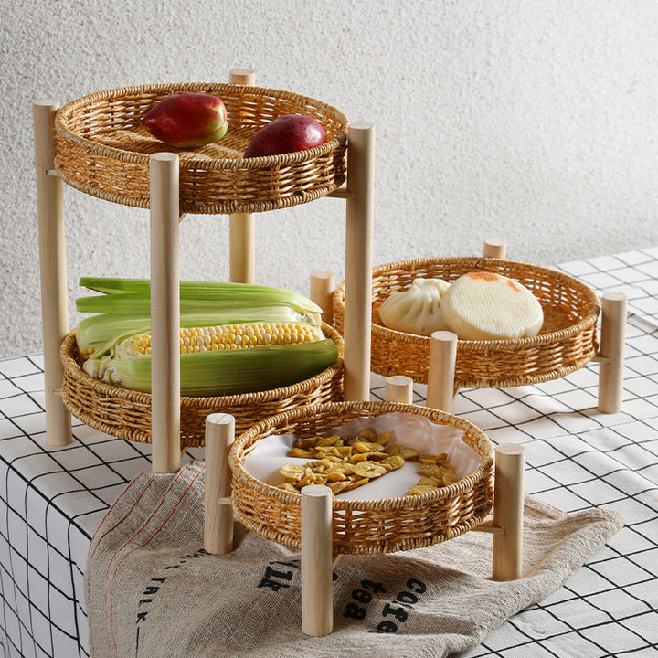 Handwoven Decorative Tabletop Basket with Wooden Legs Bowlift