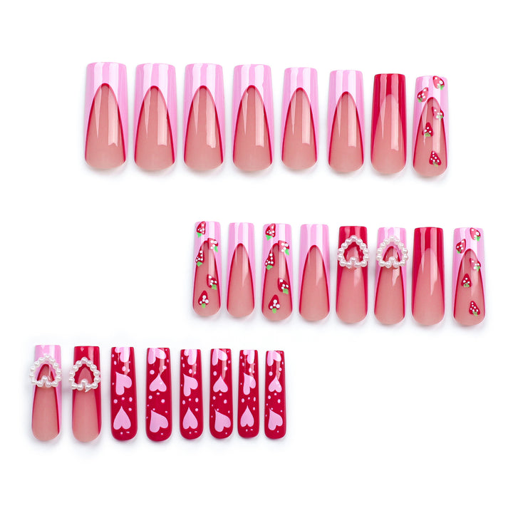 Artistic Nail Extensions with Heart and Strawberry Design Bowlift