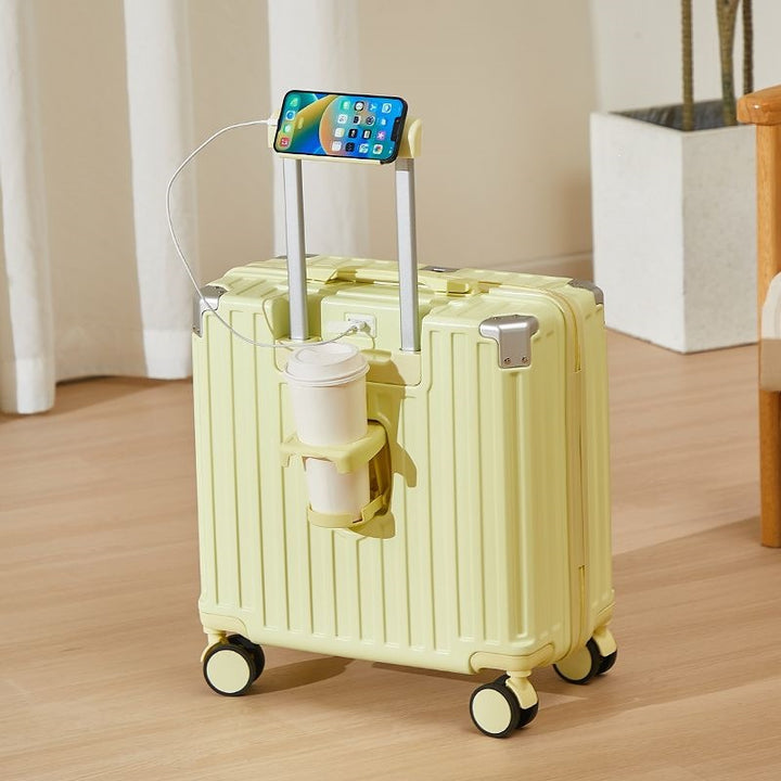 Hard-Shell Luggage With Integrated USB Port And Practical Cup Holder Bowlift