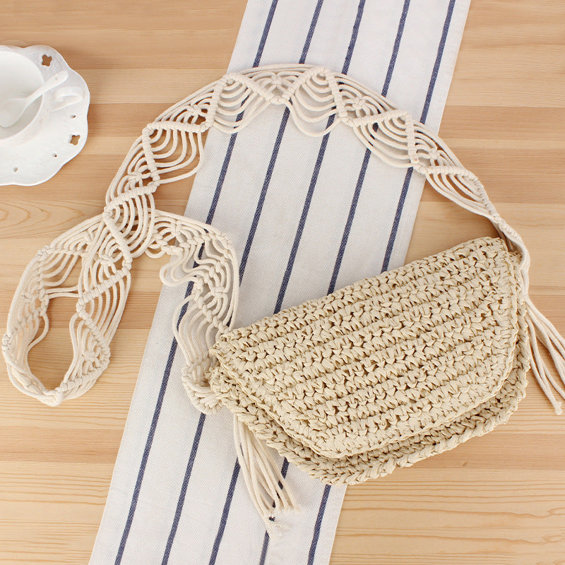 Macramé Shoulder Bag with Elegant Fringe Decoration Bowlift