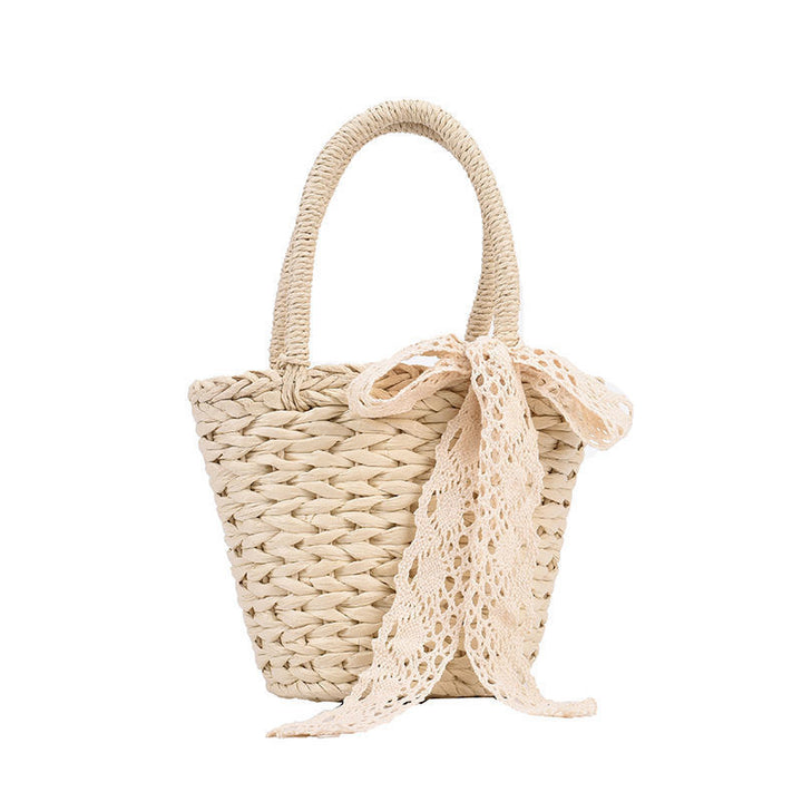 Handwoven basket bag with lace accent Bowlift
