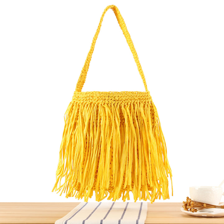 Braided summer handbag with fringed design Bowlift