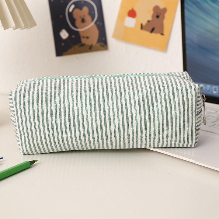Striped Canvas Pencil Case and Stationery Organizer with Top Zipper Bowlift