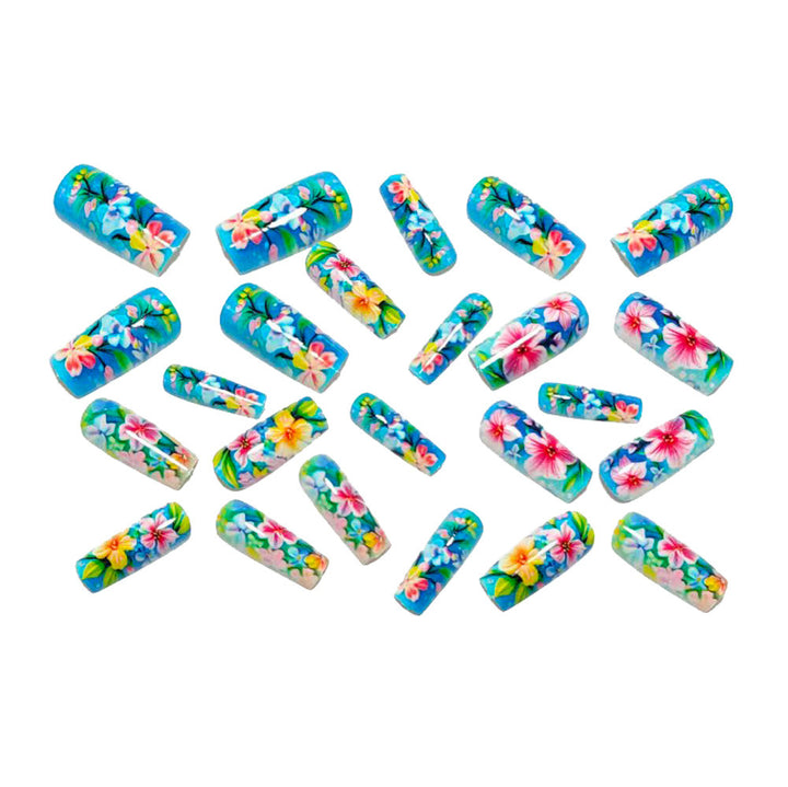 Artificial nail set with flower design and glossy finish Bowlift
