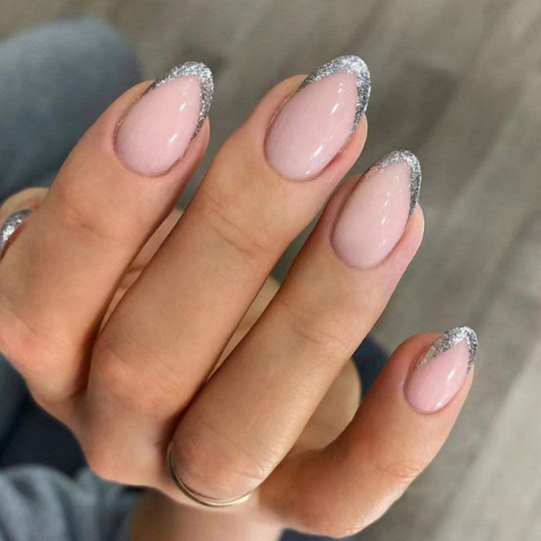 Elegant French Tip Glitter Nail Extensions Bowlift
