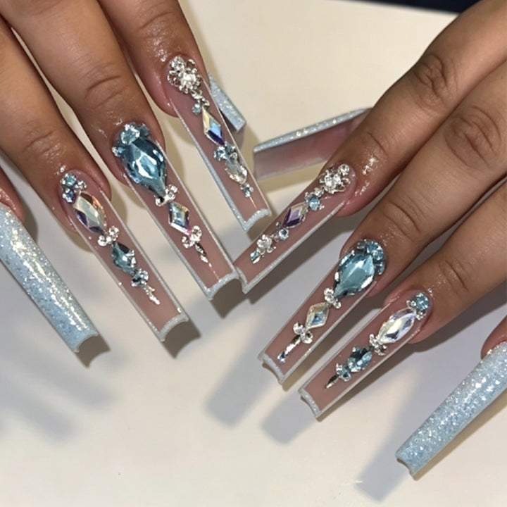 Decorative Long Press-On Nails with Gem Accents Bowlift
