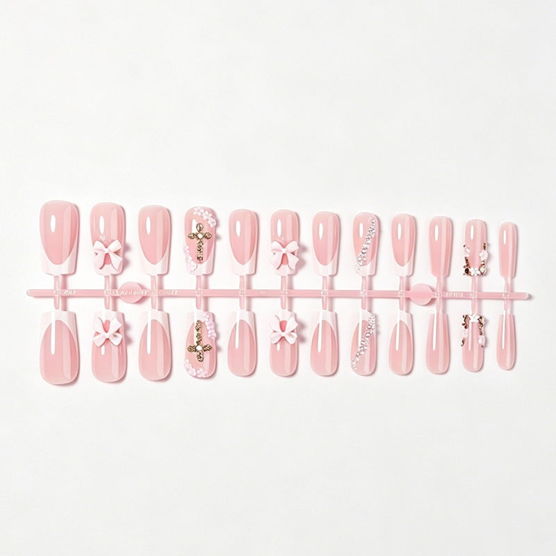 Artificial nail set with glamorous flower and pearl decorations Bowlift