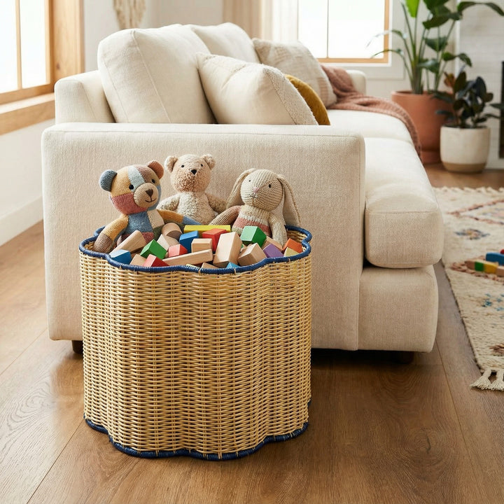 Decorative Scalloped Woven Storage Basket Bowlift
