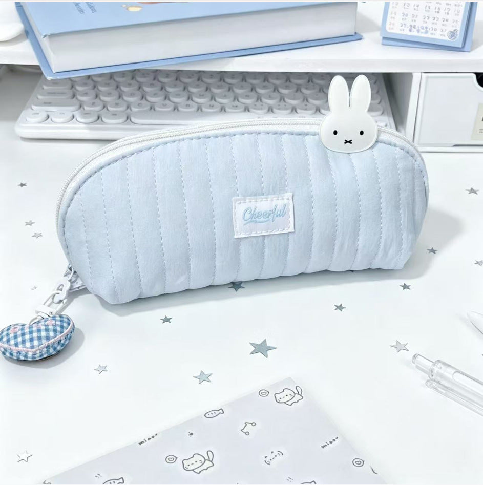 Cute Plush-Lined Zip Cosmetic Pouch with Bunny Charm Bowlift