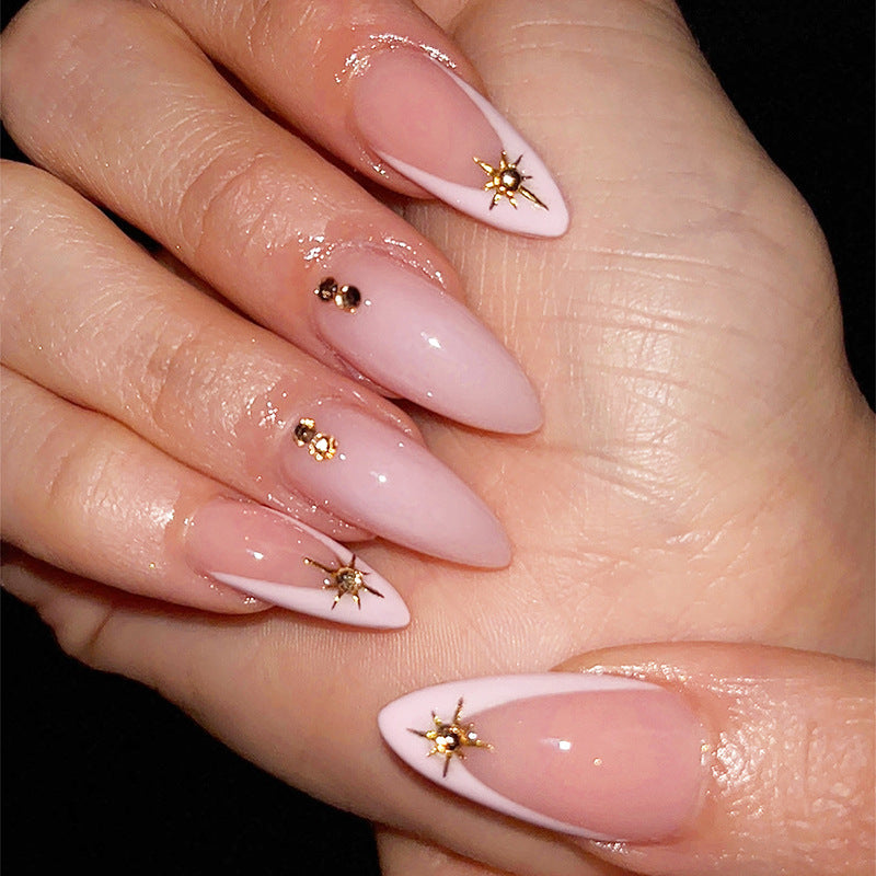 Stylish Press-On Nail Art Set with Floral and Gem Accents Bowlift