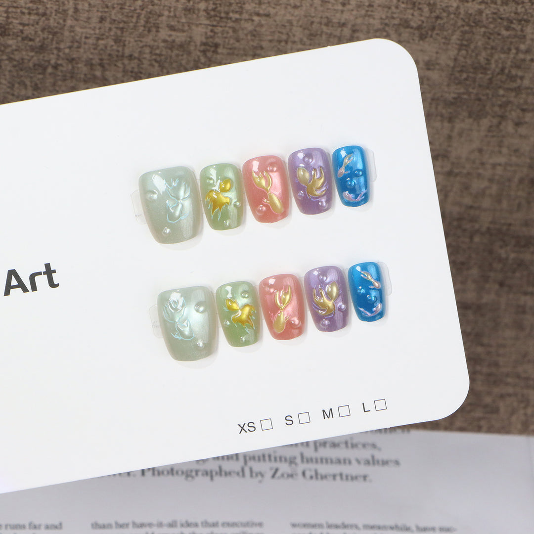 Artistic Press-On Nail Set with Floral Patterns Bowlift