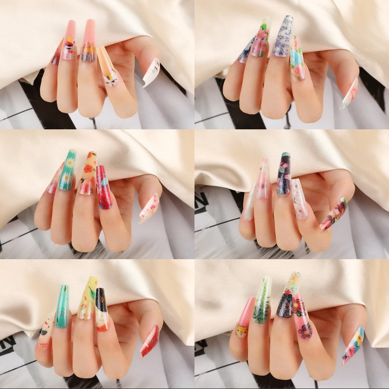 Artificial nails with floral patterns Bowlift