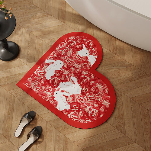 Heart-Shaped Floral Bath Mat Bowlift