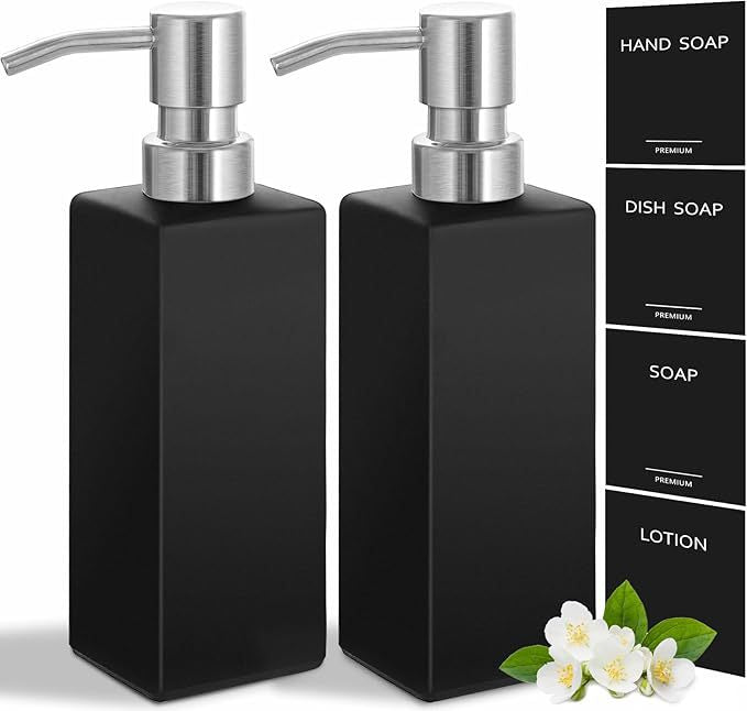 Refillable Tall Rectangular Glass Soap and Lotion Dispenser with Locking Pump Bowlift
