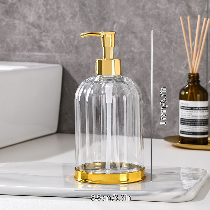 Ribbed Glass Soap Dispenser with Gold Pump Refillable Lotion Bottle Bowlift