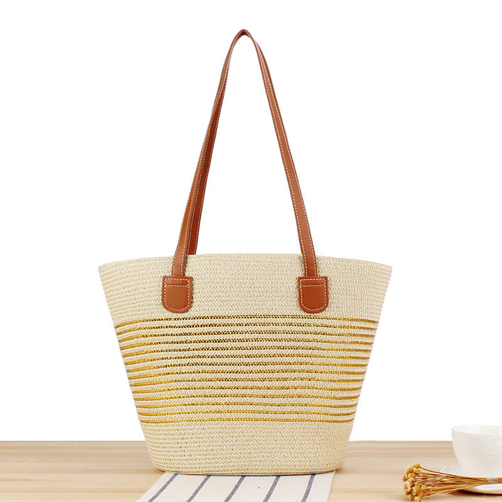 Elegant Straw Bag with Attractive Leather Handles Bowlift