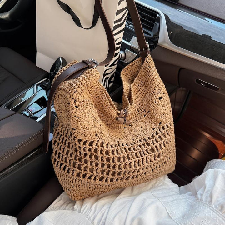 Large Macrame Shopper with Stylish Leather Trim Bowlift