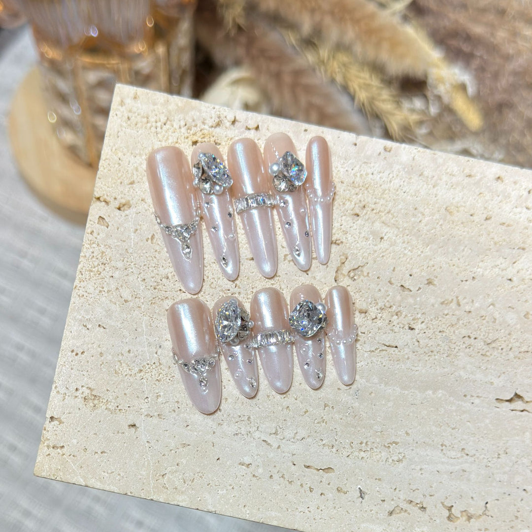 Decorative Stiletto Nail Tips Set with Gemstone Accents Bowlift