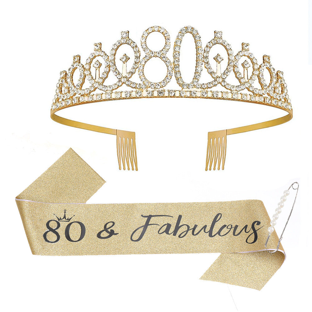 Women Crystal-Embellished Birthday Crown with Personalized Sash Bowlift