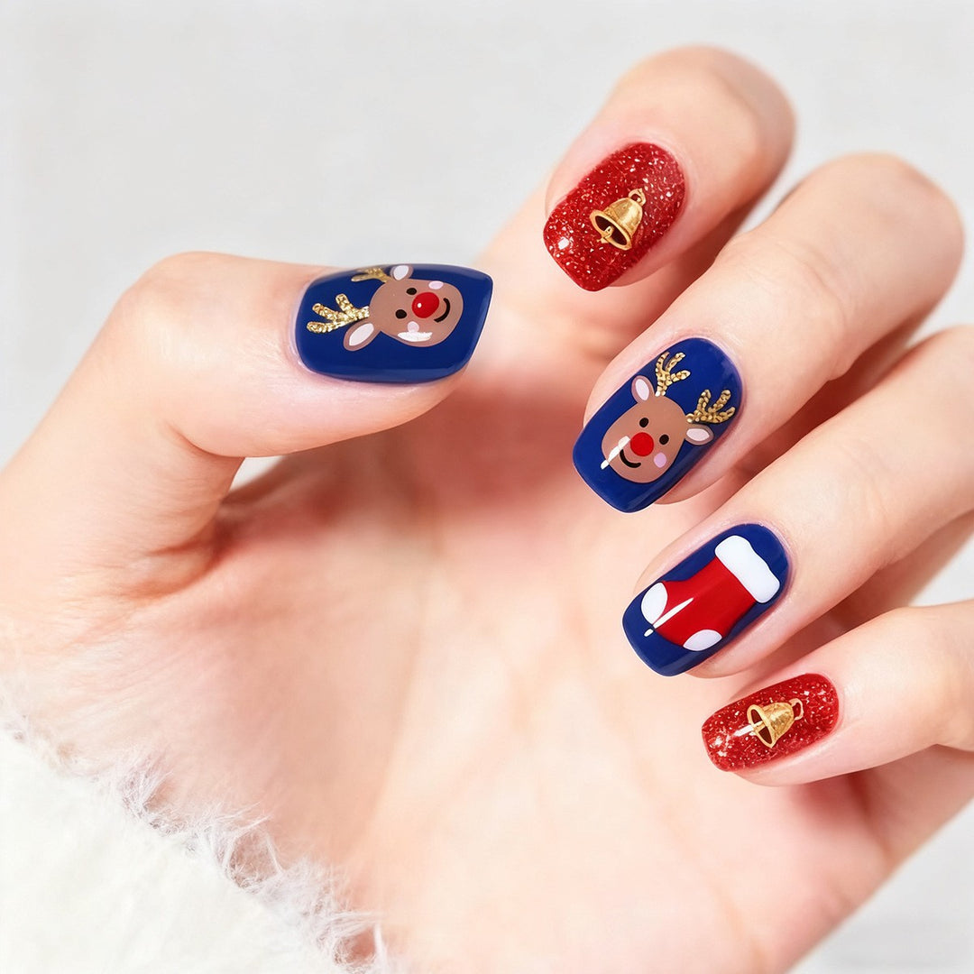 Artificial nail set with festive Christmas design and creative motifs Bowlift