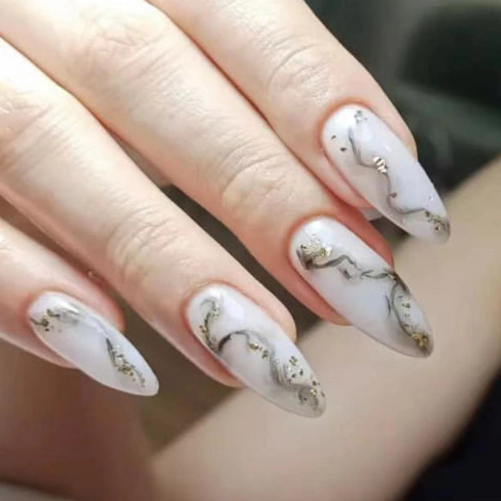 Marbled Design Elegant Stiletto Press-On Nails Bowlift