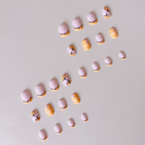 Halloween Fake Nail Set with Cute Pumpkin and Ghost Designs Bowlift