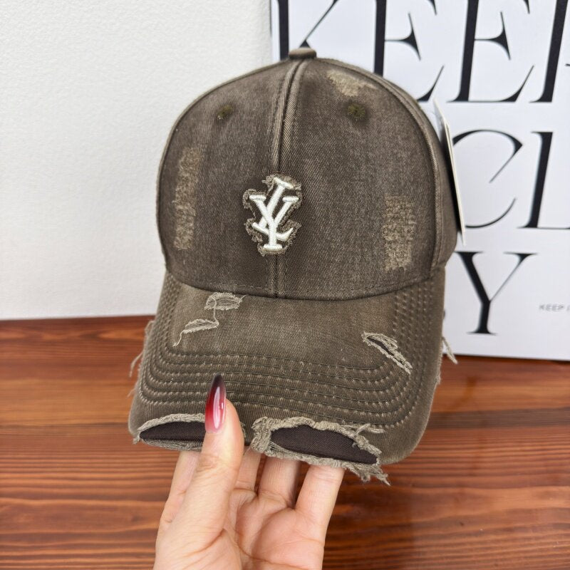 Men's Distressed Denim Adjustable Baseball Cap Bowlift