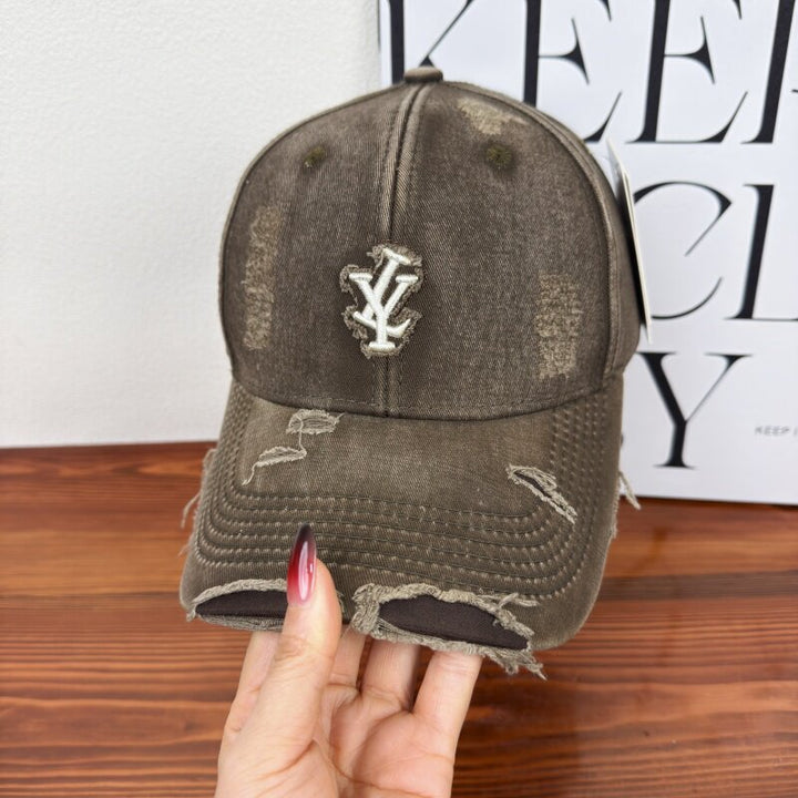 Men's Distressed Denim Adjustable Baseball Cap Bowlift