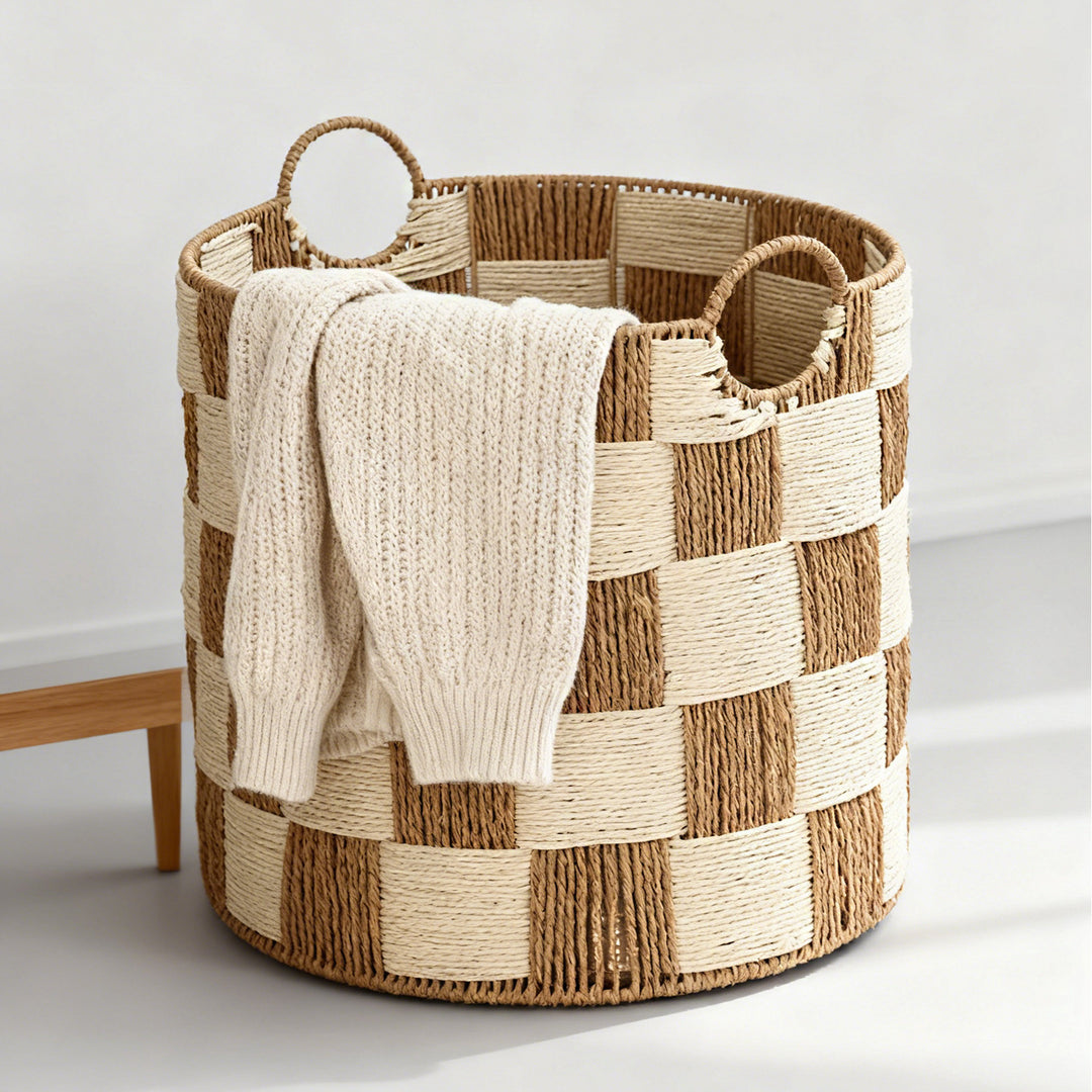 Handcrafted storage basket with carry handles Bowlift
