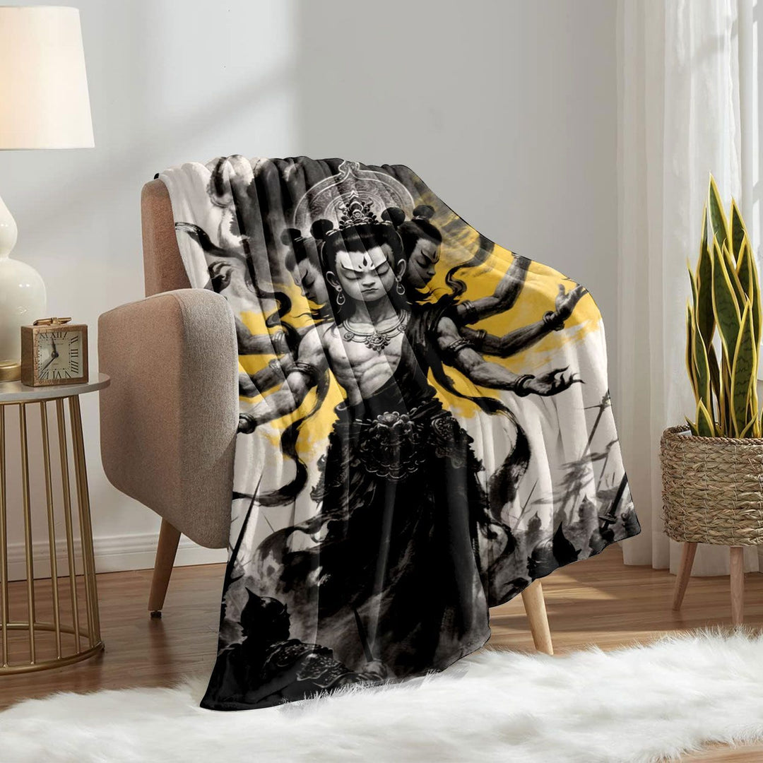 Artistic Tibetan-Inspired Fleece Throw Blanket