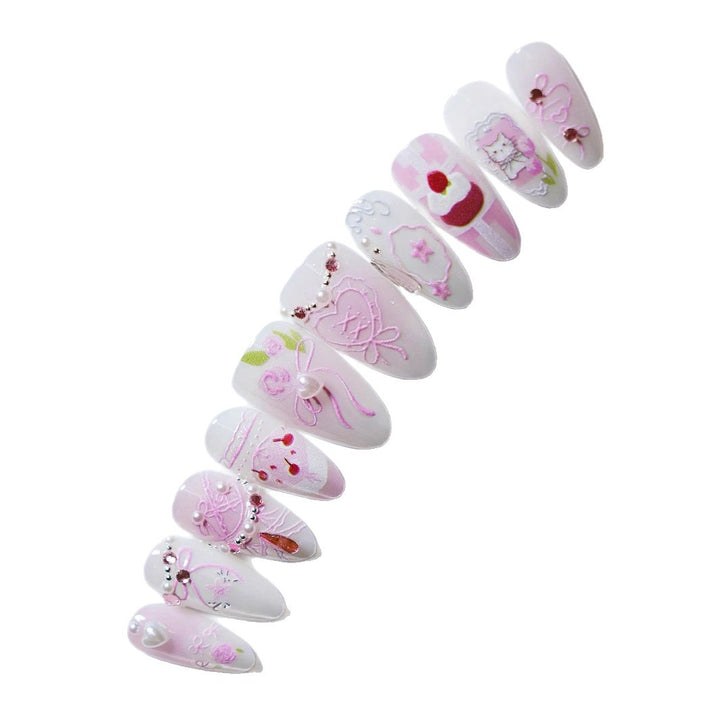 Artistic Heart-Embellished Press-On Nail Set Bowlift