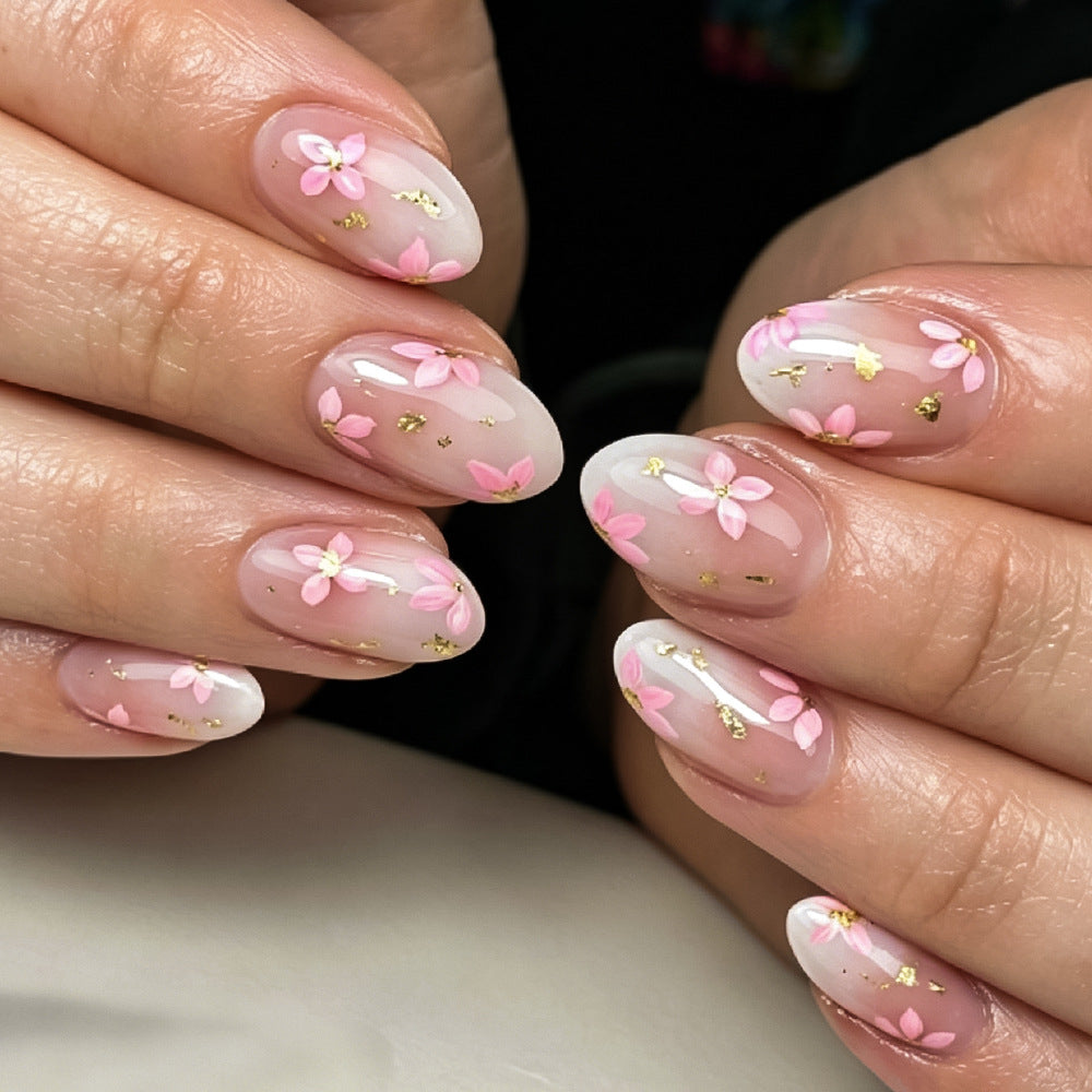 Decorative Floral Press-On Nail Set Bowlift