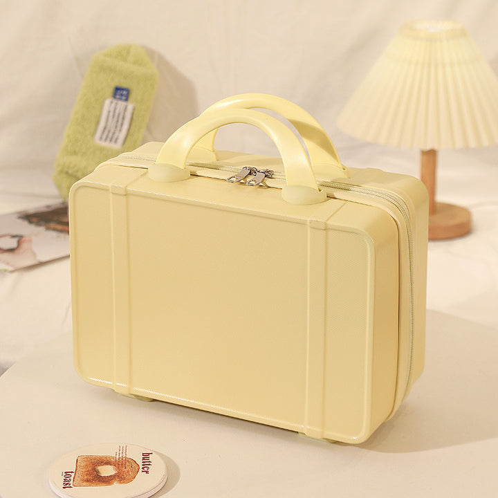 structured hard-shell vanity travel case with dual top handles and lockable zipper Bowlift