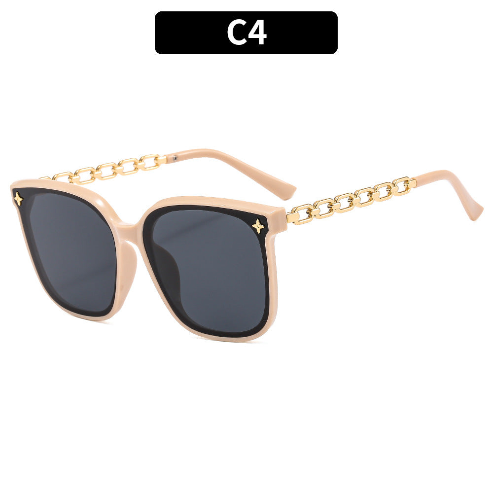 Oversized Square Frame Sunglasses with Chain Accents