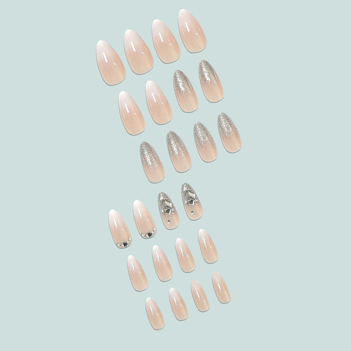 Glamorous Stiletto Artificial Nails with Glitter Details Bowlift