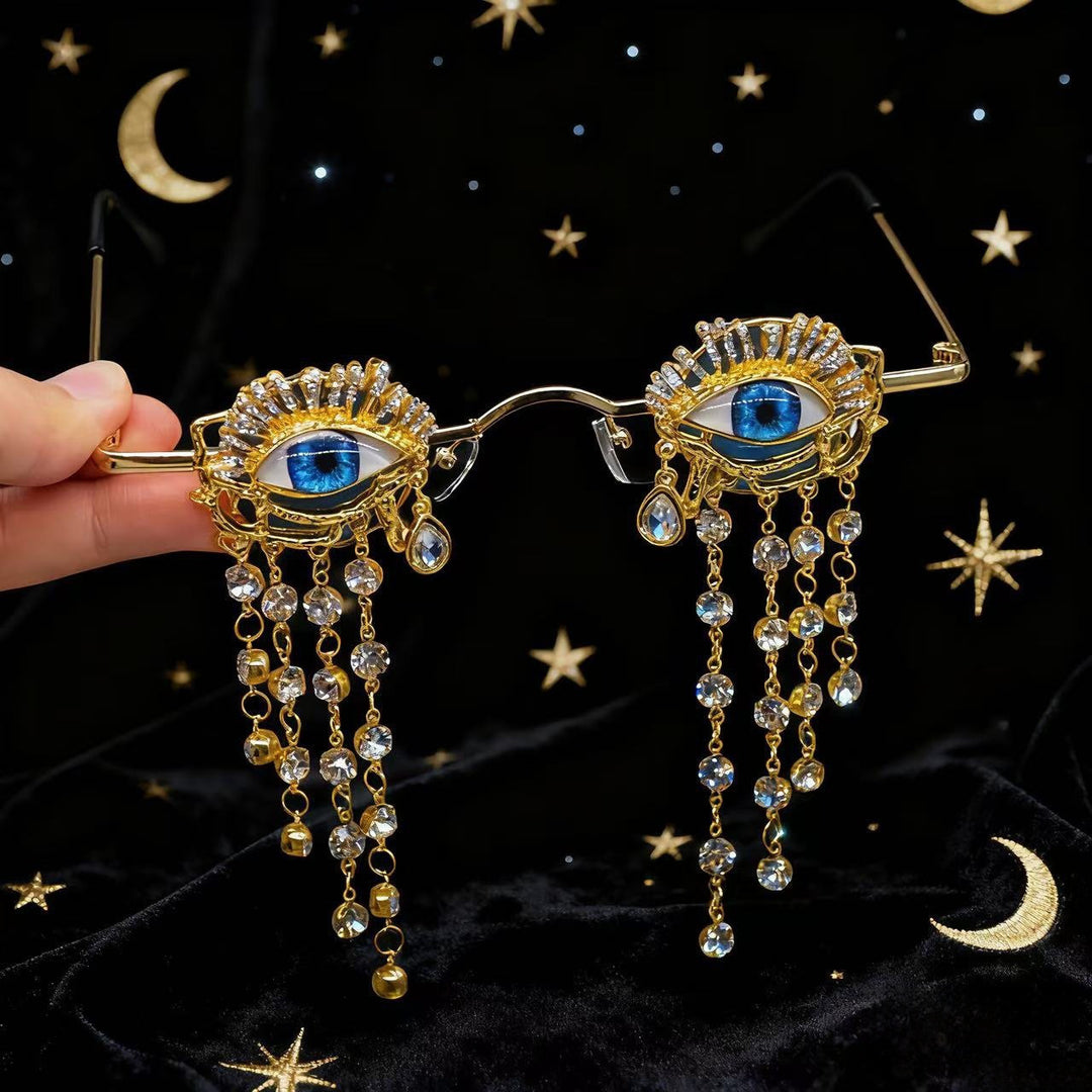 Ladies creative glossy glasses with eye motif and sparkling embellishments Bowlift
