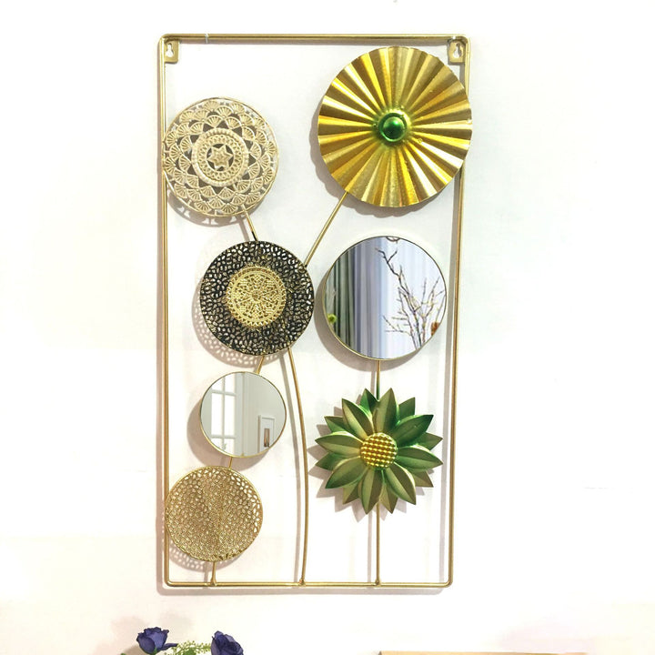 Decorative Metal Wall Art with Tropical Leaf and Mirror Design Bowlift