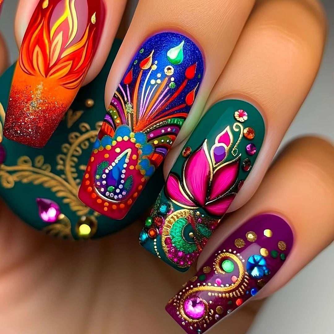 Floral Art Acrylic Nail Set Bowlift
