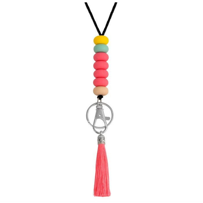 Colorful Beaded Keychain Lanyard with Tassel Bowlift